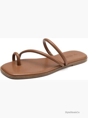 Women's Square Toe Slide Sandals Slip On Strappy Flat Thong Beach Sandals